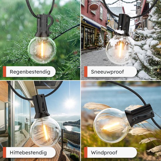 Partizzle 15m wasserdichte Lichterkette rund - 25 LED Lichtergirlande - Lichtergirlande für Terrasse und Camping - Weihnachtsbeleuchtung / Gartenbeleuchtung - 2700k / Warmweiß