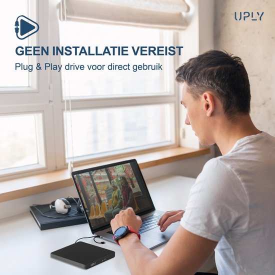 UPLY - Externer DVD-Player - Windows und Mac - USB C und USB 3.0 - Externer DVD-Player für Laptop - Externer DVD-Player und Brenner - CD