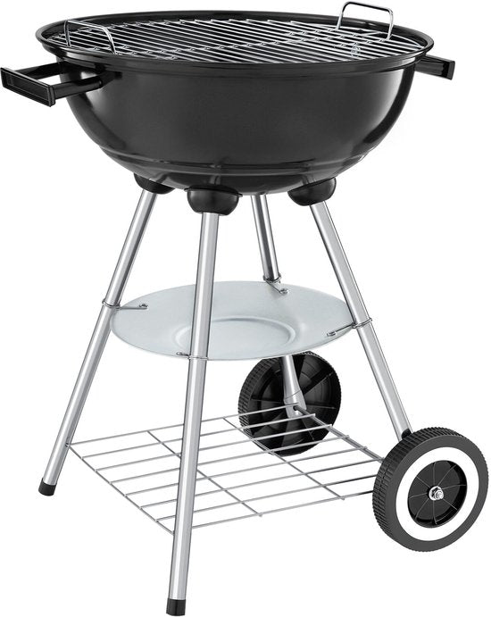 tectake® Holzkohlegrill – Kugelgrill – Grillplatte Ø 41,5 cm – Grill mit 2 Rädern – Smoker mit Deckel – rund – schwarz – Metall