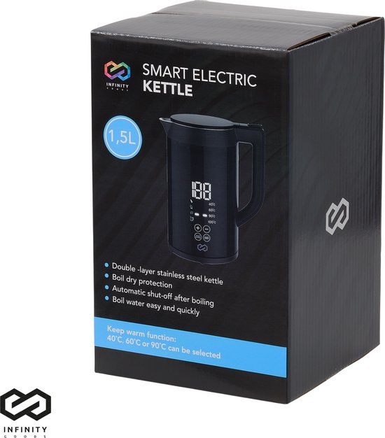 Infinity Goods Wasserkocher mit Temperaturregelung - Heizfunktion - Temperaturregelung - 1.5L - Schwarz