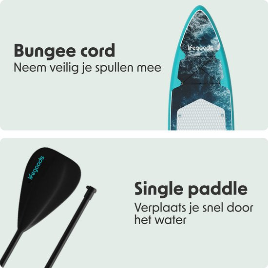 LifeGoods SUP Board Touring - 165 KG Belastbarkeit - 365 x 76 cm - Aufblasbar - Komplettes SUP Paket - Dunkelblau