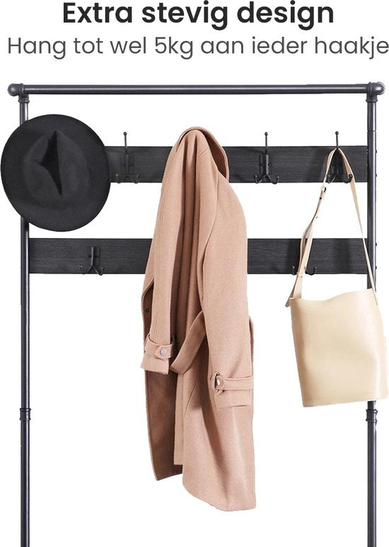 Goliving Garderobe XL - Garderobenständer - Schuhablage - Stehend - Industrieschrank - Metall/Holz - 100 x 41,5 x 182 cm - Schwarz