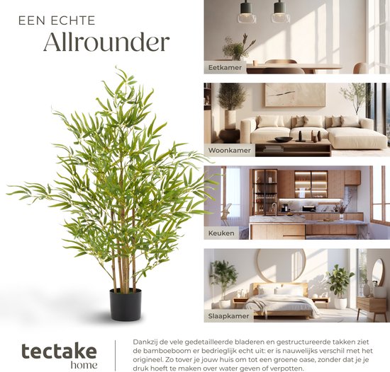 tectake® Künstlicher Bambusbaum - Naturgetreue Kunstpflanze mit realistischen Blättern und stabilem Blumentopf - Pflegeleicht und vielseitig einsetzbar - Höhe: 120 cm