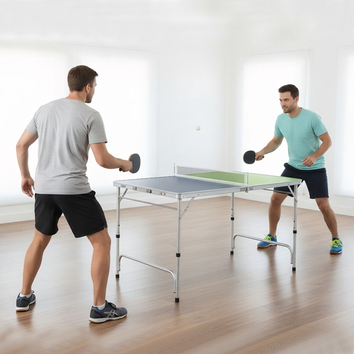 Coast Mini-Tischtennisplatte – Zusammenklappbar – Höhenverstellbar – 120 x 76 cm – Grün, Blau, Silber