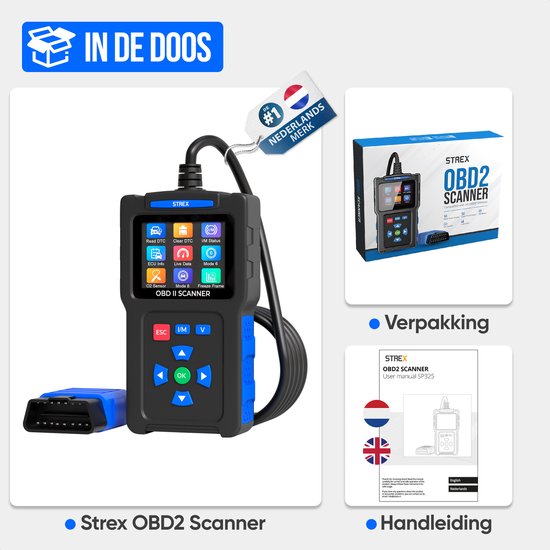 Strex OBD2 Scanner - OBD - Autoauslesung - Fehlerbeseitigung - NL Sprache - Autoscanner - Diagnosegeräte für Autos - Motorfehler