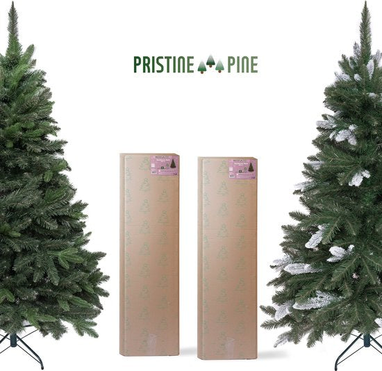 PristinePine Full Künstlicher Weihnachtsbaum mit Schnee 180cm - Stabiler Weihnachtsbaum - Metallsockel - Schnell aufzustellen