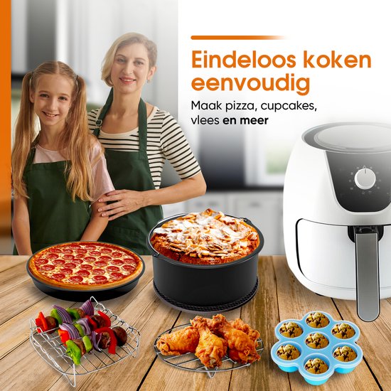 Airfryer-Zubehör 7-teilig Ø 20cm Schwarz Inklusive Kochbuch