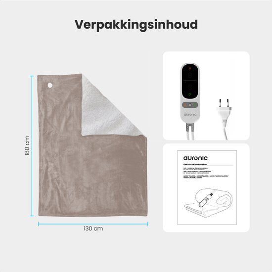 Auronic Electric Blanket - Wärmedecke - Sherpa Fleece - 9 Wärme- und Timer-Einstellungen - Decke - 180x130 - 1 Person - Taupe