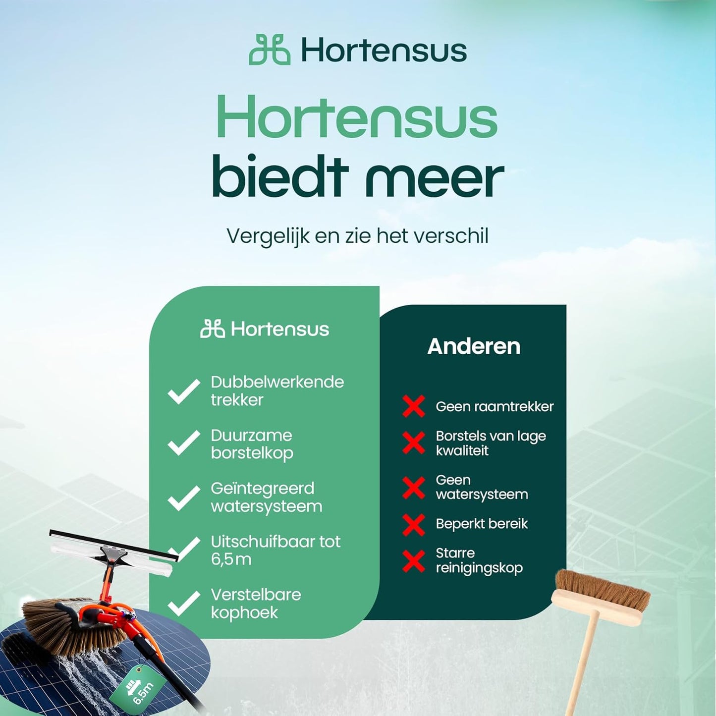 Hortensus Teleskop-Waschbürste - Mit Wasseranschluss und Seifenspender - 6,5 m lang