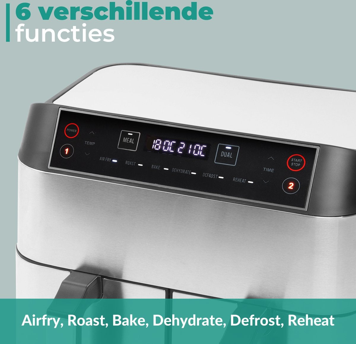Niceey Double Airfryer XXL - 8L - 2460W - Silber