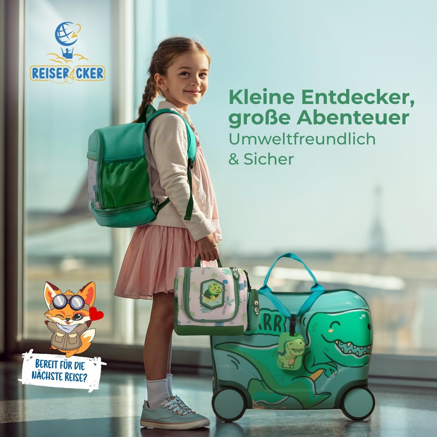 REISERACKER Kulturbeutel für Kinder - 21 x 9 x 18 cm - grün