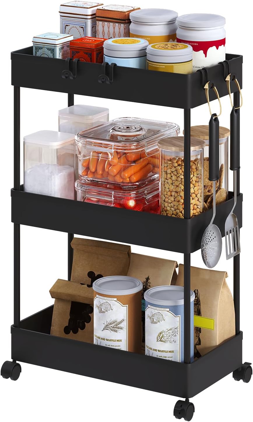 Klihome Aufbewahrungswagen, 3-stöckig – 39 x 20,5 x 58,5 cm – fahrbar – bis zu 15 kg