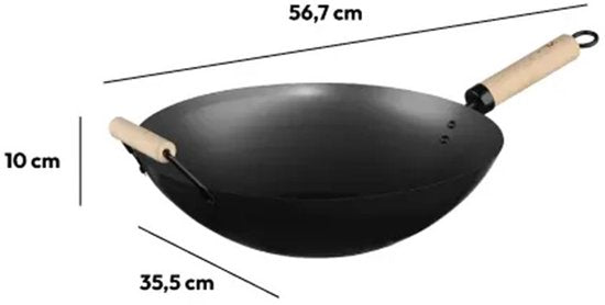 5Five Wok-/Snack-/Bratpfanne – Professional – mit Antihaftbeschichtung – Metall/Holz – D35 x H16 cm – Küchenpfannen – für alle Wärmequellen außer Induktion