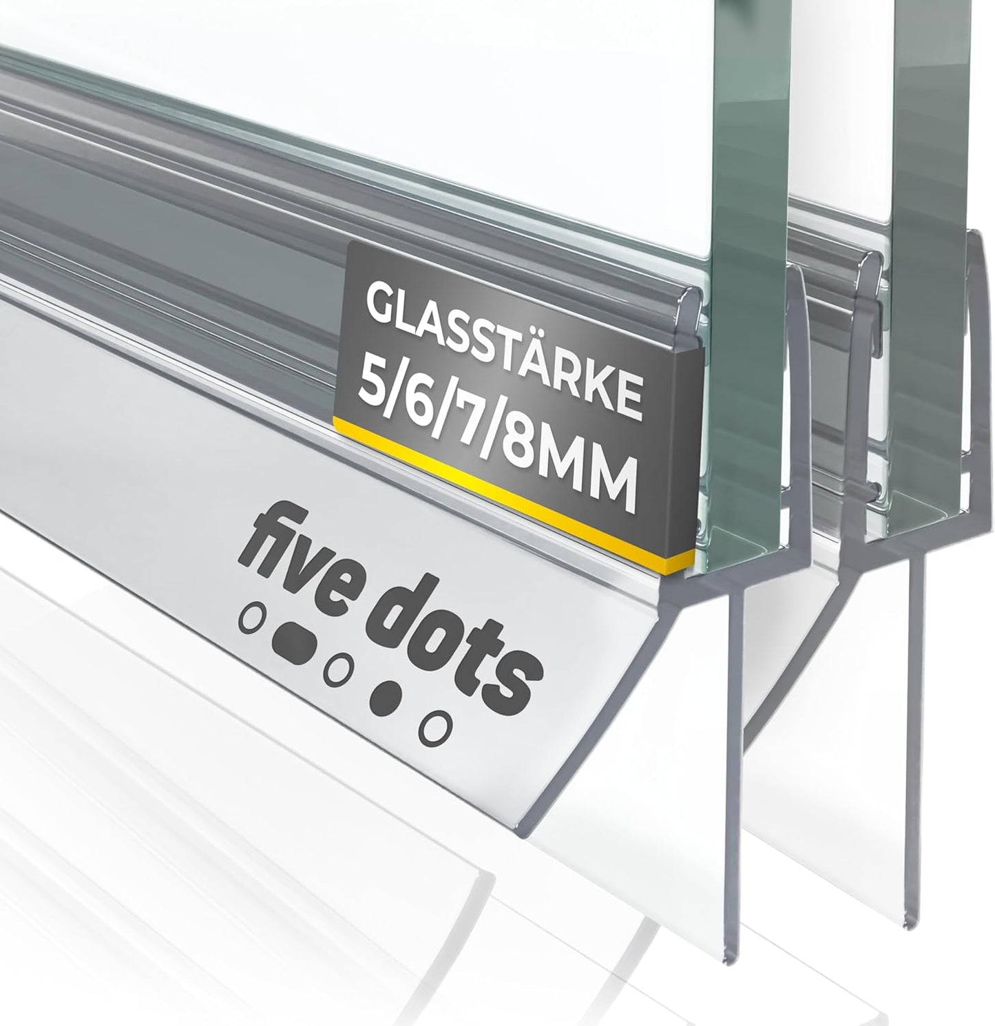 Five dots Duschtürstreifen 2 x 6 mm - Transparent - 100 cm - Anti-Leck & Anti-Dicht - Für Glasduschtüren mit einer Stärke von 6 mm - Unterer Streifen Duschwand