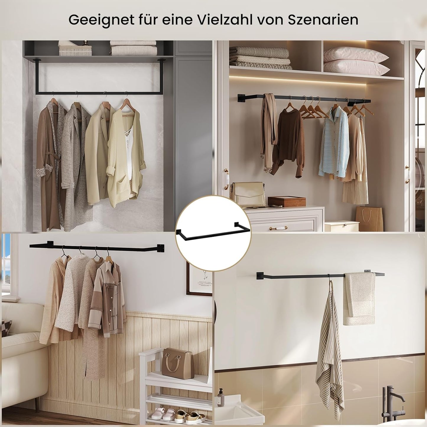 eSituro SGR0170 Wand-Kleiderstange 2er-Set - rechteckige Kleiderstange - Industrieeisen - schwarz 114 cm