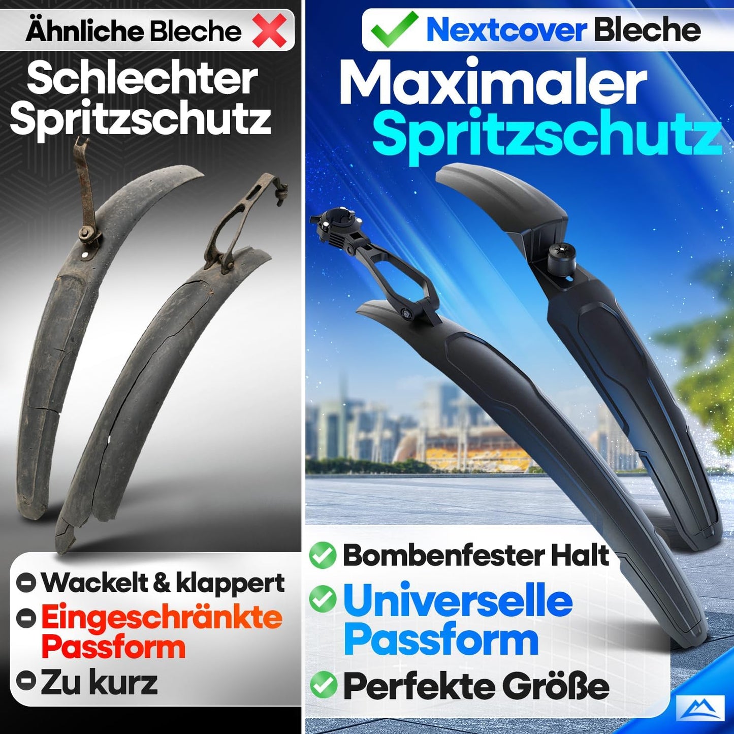 Nextcover MTB-Schutzblech-Set vorne und hinten - Schwarz - 60 x 8 x 1,3 cm - Geeignet für 24-29-Zoll-Fahrräder
