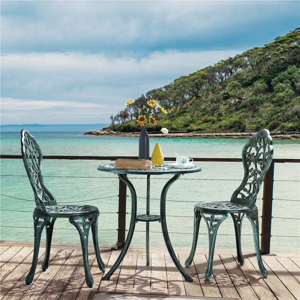 Yaheetech Bistro-Set, 3-teilig – Grün – Gartengarnitur aus Metall mit 2 Stühlen und einem Tisch