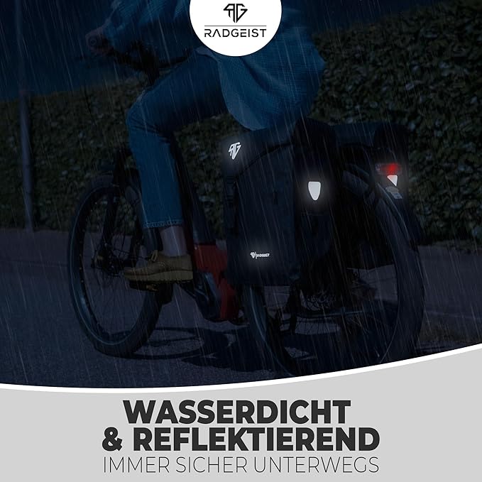 RADGEIST Gepäckträgertasche 100% wasserdicht I Doppeltasche Fahrrad 50 Liter - Doppelträgertasche mit einfacher Befestigung