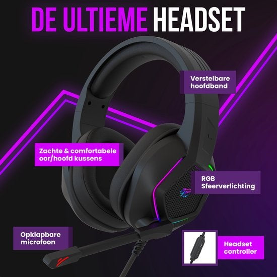 Strex - Gaming Kopfhörer - mit Mikrofon & RGB-Beleuchtung - 7.1 Surround Sound - PC/PS4/PS5/XBOX/Switch - Schwarz