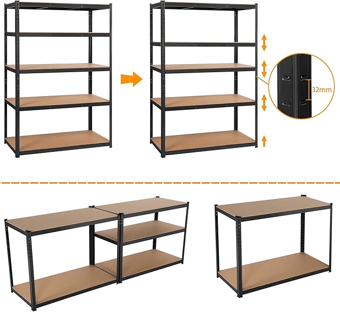 Yaheetech Schwerlast-Lagerregal - 180x120x60 cm - 5 verstellbare Fachböden - 875 kg - Schwarz