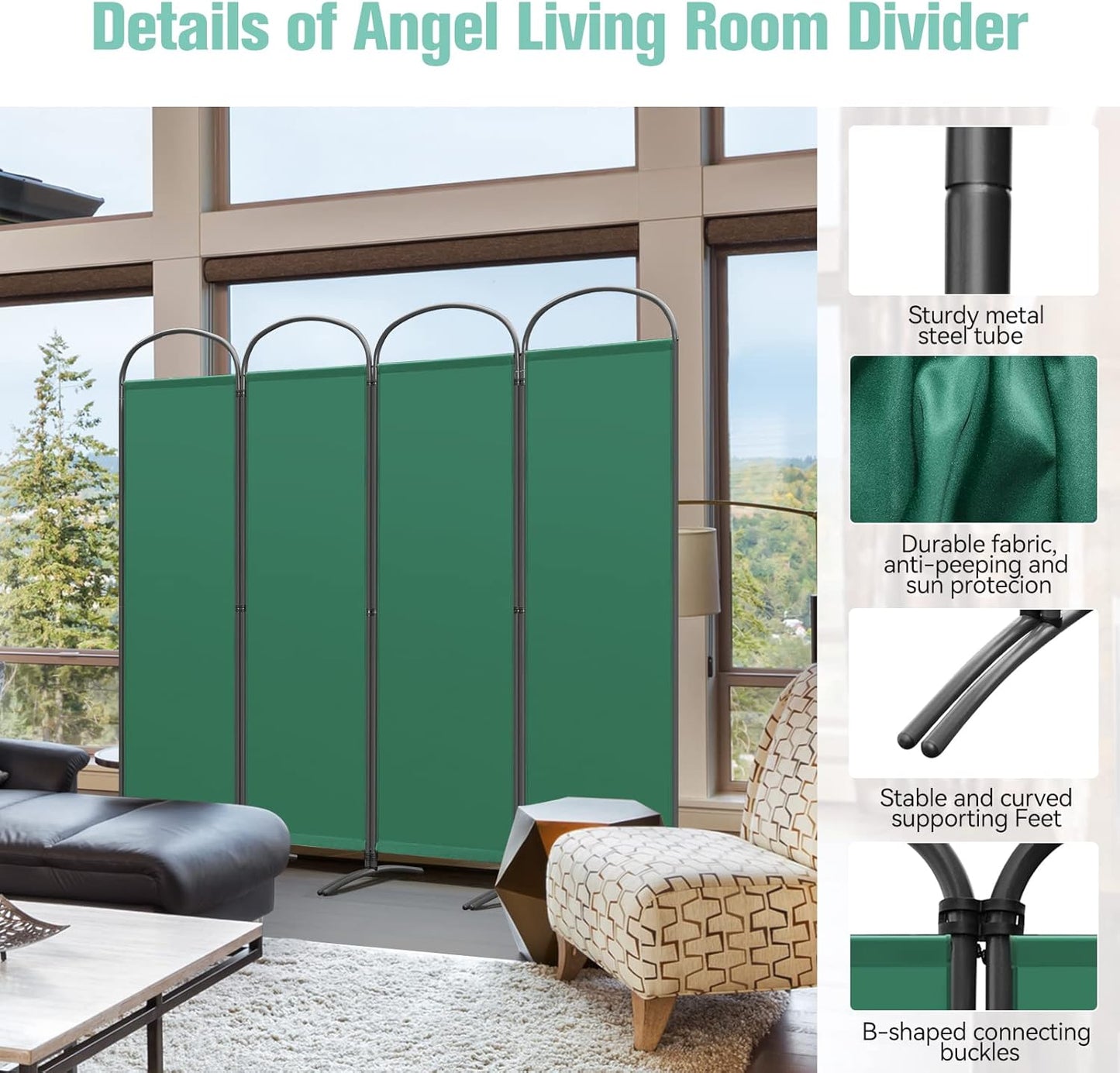Angel Living Faltwand - 4 Paneele - 224 x 182 cm - Innen und Außen - Grün