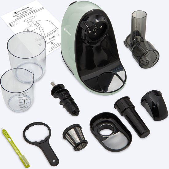 KitchenBrothers Slowjuicer - Entsafter - Gemüse- und Obstpresse - 700ml - mit Fruchtfleischbehälter - Saftpresse - Geschenk zum Muttertag - Pastellgrün