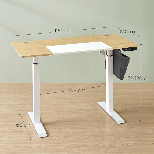 Songmics Elektrisch höhenverstellbarer Schreibtisch – 120 x 60 cm – Beige/Weiß
