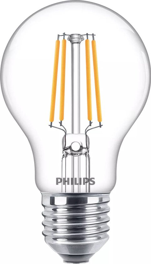 Philips LED-Lampe – Standardform mit E27-Fassung – Warmweißes Licht: 2700 K – 40 W – Klarglas – 6er-Pack