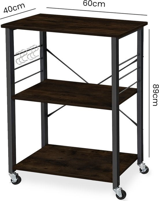 Goliving Küchenwagen - Küchenschrank - Küchenregal - Servierwagen - Küchenorganisator - Modern - 60 x 40 x 89 cm - Schwarz