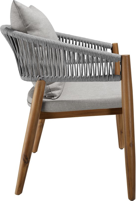 Tectake - 2er Set Gartenstühle Manacor - Seil-Design- wetterfest - lackiertes Akazienholz - Grau/Beige