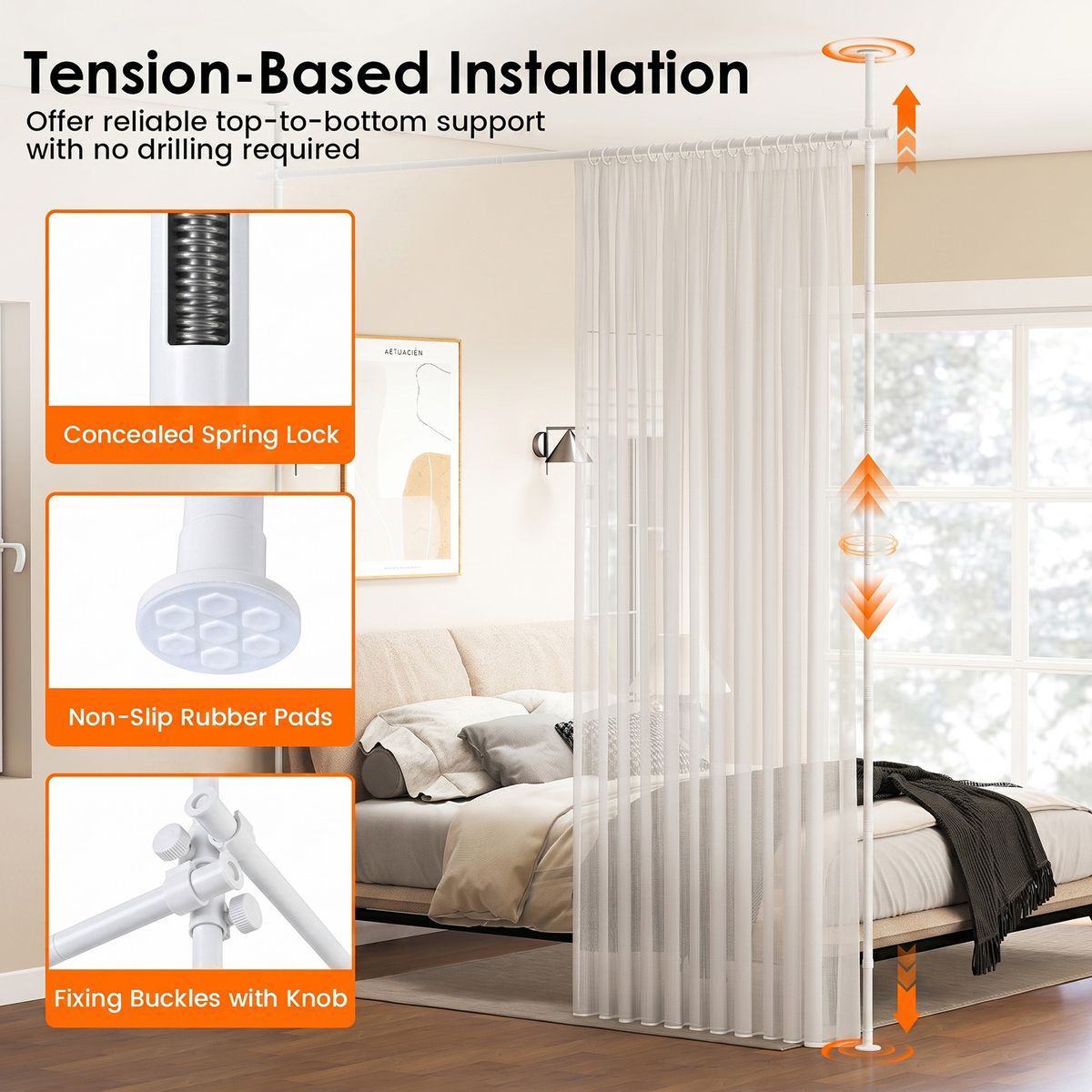 Coast Paravent-Vorhangstange – ohne Bohren – verstellbar 120–314 x 73–183 cm – weiß