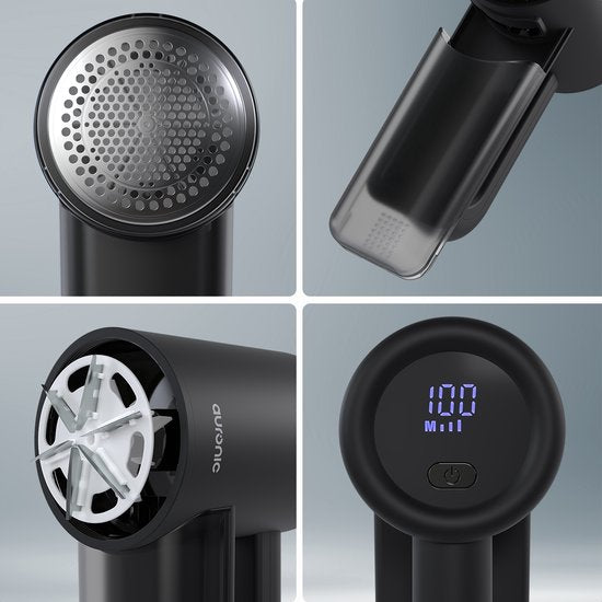 Auronic Elektrischer Fusselentferner Pro - Fusselentferner - Wiederaufladbar - LED-Anzeige - 3 Stufen - Entblätterer - Schwarz
