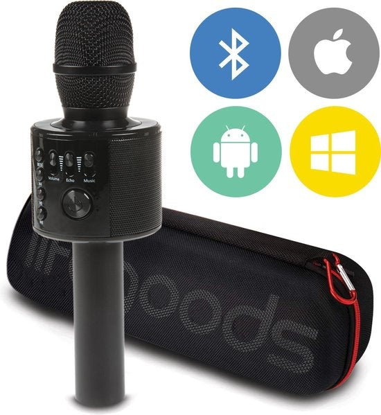 LifeGoods Karaoke-Mikrofon - Bluetooth - Drahtlos - mit Lautsprecher - Schwarz