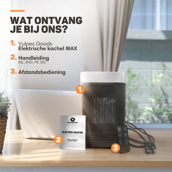 Vulpes Goods® Tech - Elektroherd mit Fernbedienung - Heizlüfter - Keramischer Herd - 4 Stufen - 1500W - Rotary, Timer & Thermostat - Für Innenräume - Schwarz