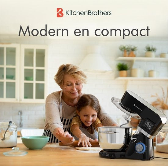 KitchenBrothers Küchenmaschine - Display und Timer - Küchenroboter - 6L - 1400W - Schwarz