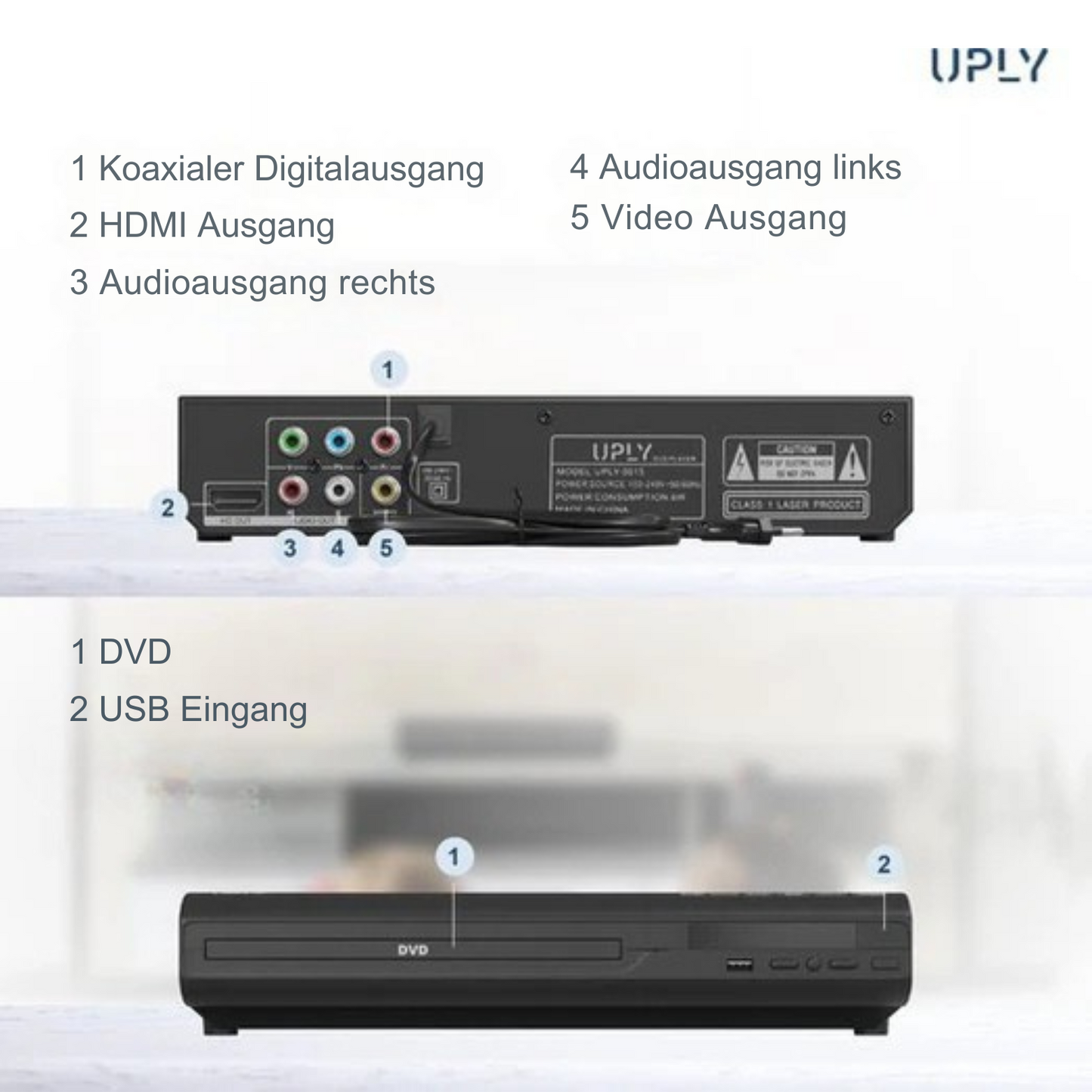 UPLY - DVD-Player - mit HDMI - Full HD - inkl. Fernbedienung - USB - Schwarz