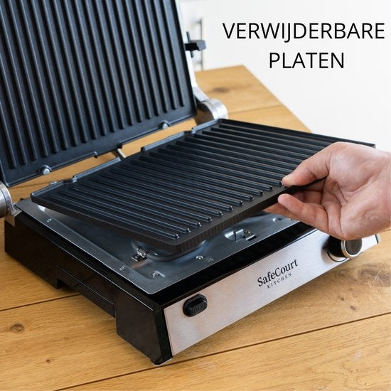 Safecourt Kitchen - 3-in-1 Kontaktgrill - Toaster - Abnehmbare Platten - 180 °C Gril - Schwarzl