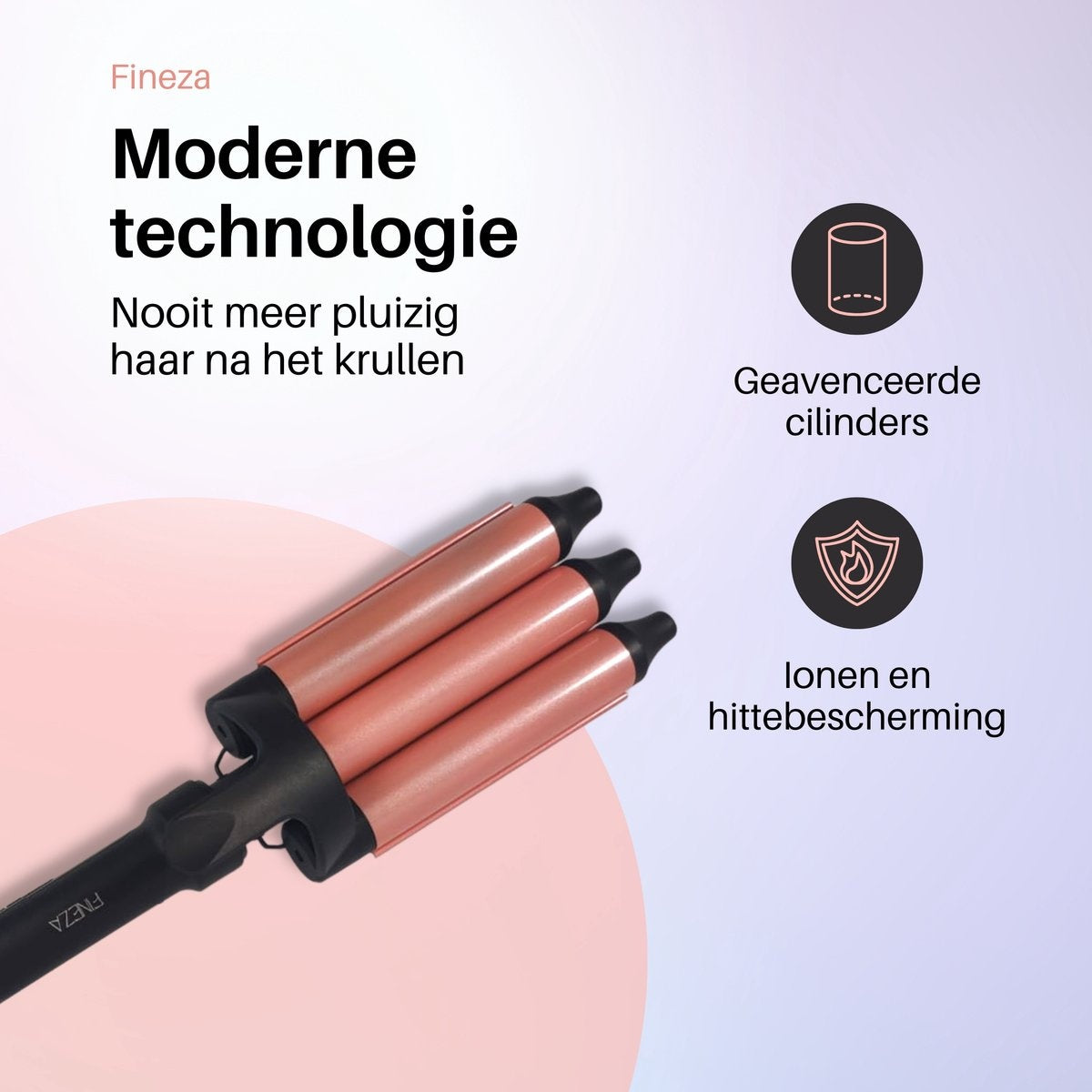 Fineza Waffelzange 25mm - Keramischer Lockenstab mit 10 Temperatureinstellungen - Roségold