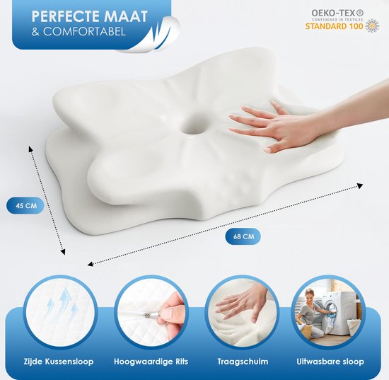 Maqi Living® Memory-Foam-Kissen bei Nackenbeschwerden – Orthopädisches & ergonomisches Kissen – Geeignet für Rücken-, Seiten- und Bauchschläfer – Memory-Foam – Weiß