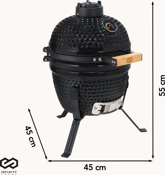 Infinity Goods Kamado BBQ Ei - 13 Zoll - Inklusive Abdeckung - Holzkohle BBQ - Ø 27 CM - Schwarz