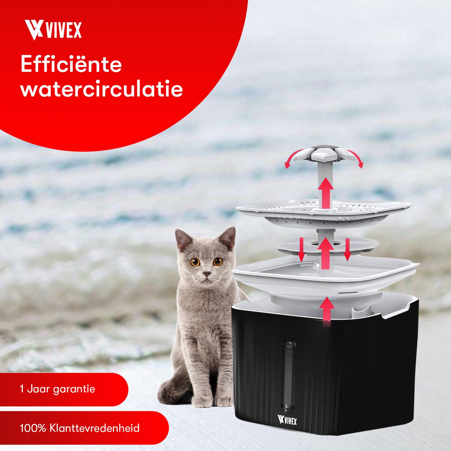 Vivex® Trinkbrunnen - Trinkbrunnen für Katzen und Hunde - Inkl. 5 Filter und Reinigungswerkzeug - Leise wie ein Mäuschen