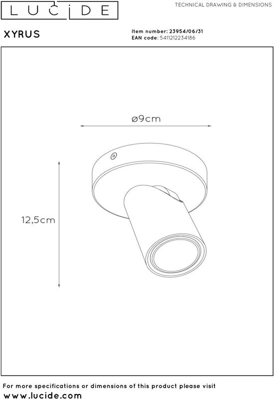 Lucide XYRUS – Deckenstrahler (Deckenleuchte) – Ø 9 cm – LED „Dim to warm“ – GU10 – 1x5 W 2200 K/3000 K – Weiß
