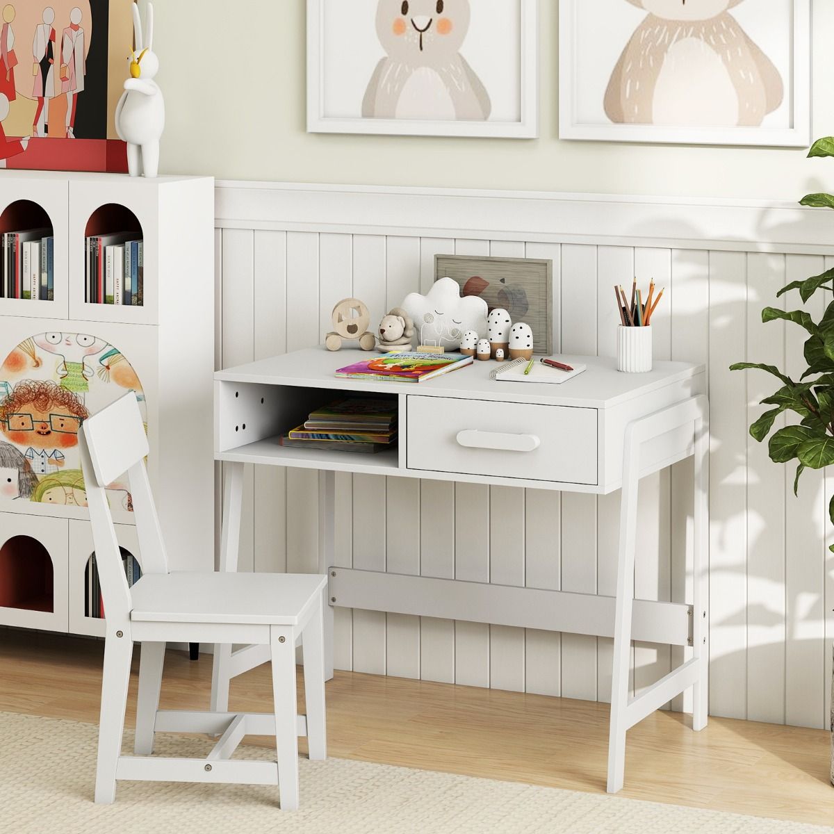 Coast Kinderschreibtisch mit Stuhl – mit Schublade und Ablage – ergonomisches Design – weiß
