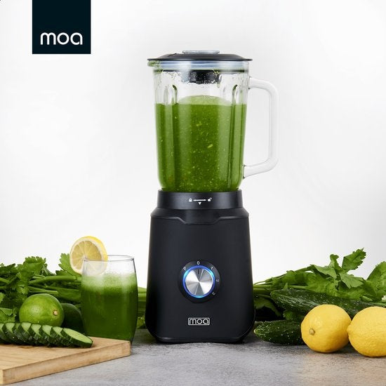 MOA Krachtige Blender - Met glazen kan - 1,5 liter - Zwart - 1000 Watt - TB61B