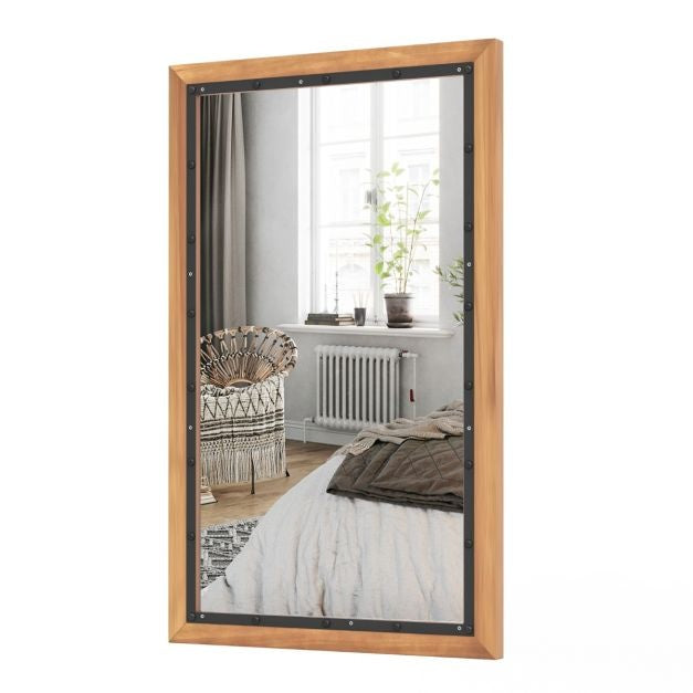 Rustikaler Holzspiegel Dekorativer Wandspiegel mit rechteckigem Rahmen und Rückwand 50 x 90 CM für Wohnzimmer Schlafzimmer Flur