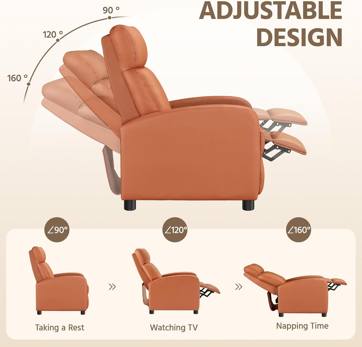 Yaheetech Relaxsessel, 2er-Set – 67,3 x 85,1 x 99,6 cm – verstellbare Fußstütze – Kunstleder – Tan