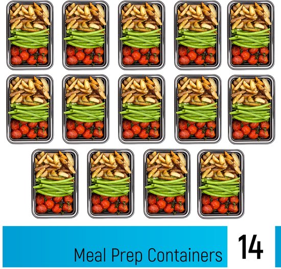 Fitcrafters Meal Prep Trays - Frischhalteschalen - Tiefkühlschalen - 14 Stück - 1 Fach - 1L - BPA frei