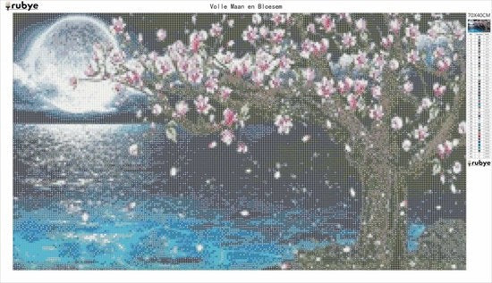 Rubye® Diamantmalerei Erwachsene - Diamantmalerei Kinder - Diamantmalerei Paket Voll - Vollmond und Blüte - 70x40cm