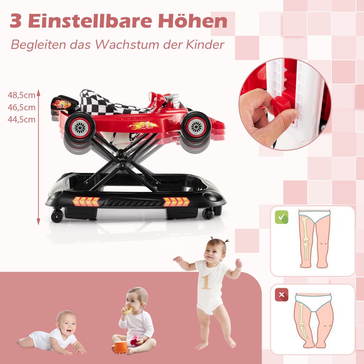 Coast 4-in-1-Lauflernwagen – höhenverstellbar – abnehmbares Spielbrett – rosa