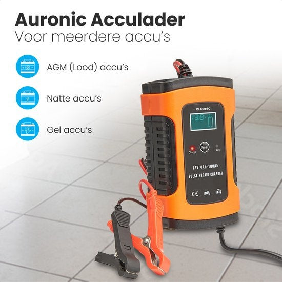 Auronic Batterieladegerät - Erhaltungsladegerät - für Autos und Motorräder - 12V - bis zu 100Ah - Orange